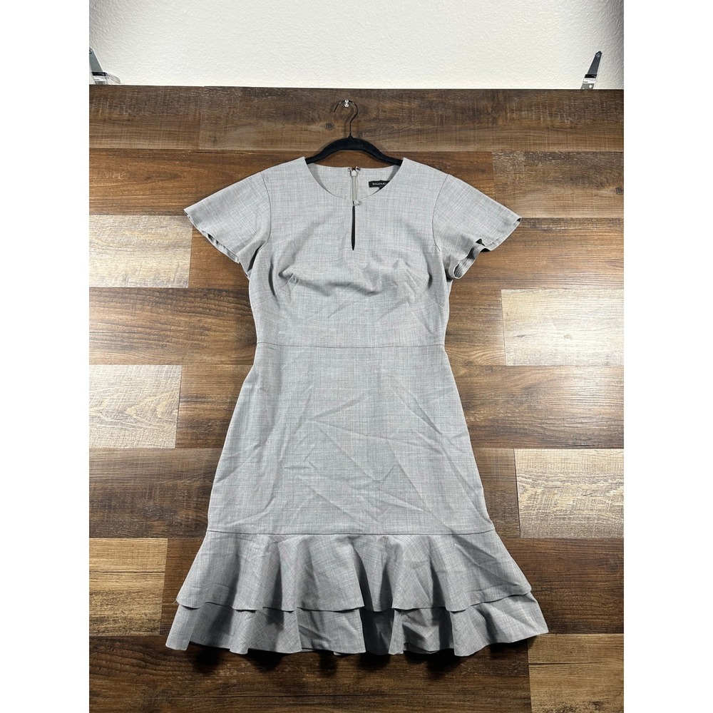 Banana Republic Gray Glen Plaid Ruffle Hem Flutter Sleeve Sheath Dress Size 4